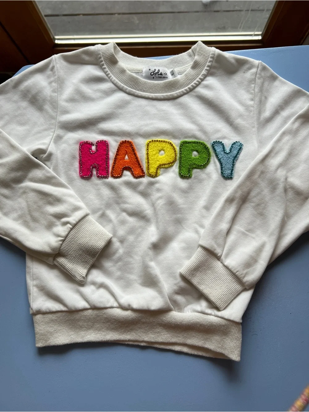 Lola + The Boys White 'HAPPY' Sweatshirt & Pink Tiered Skirt girls Set Sz 7 - Picture 2 of 3